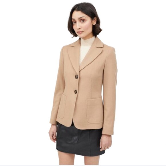 Max Mara Blazer Jacket Coat Womens 14 Beige Tan Wool Two Button Single Breasted